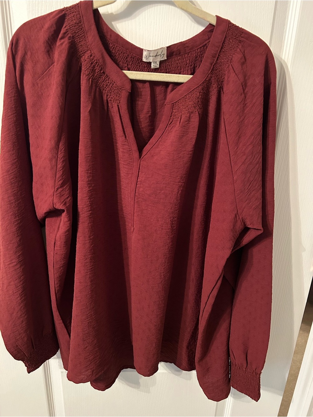 Wonderly Burgundy Long Sleeve Tunic Blouse